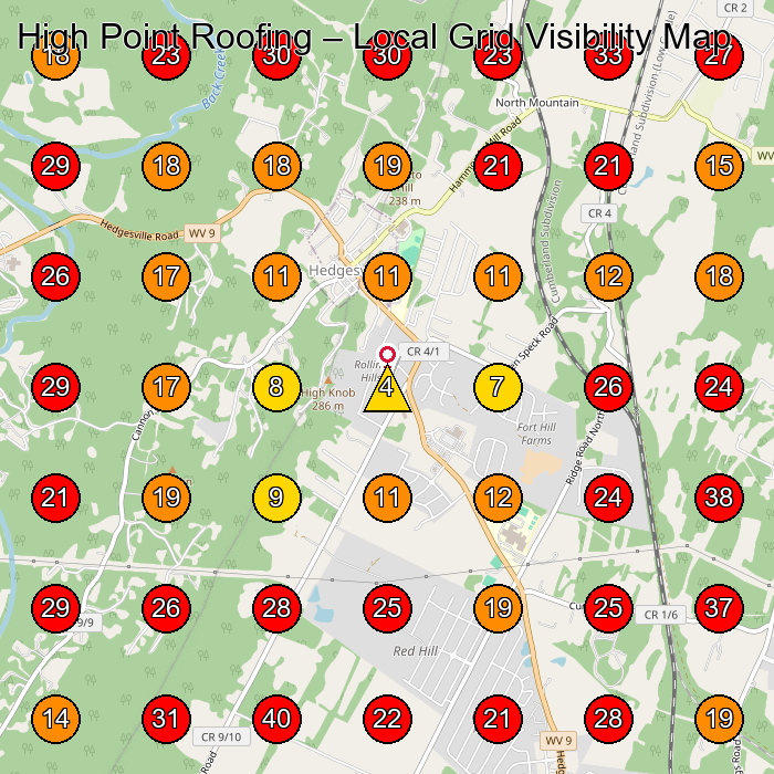 High Point Roofing GeoGrid visibility map for Construction Company in Martinsburg